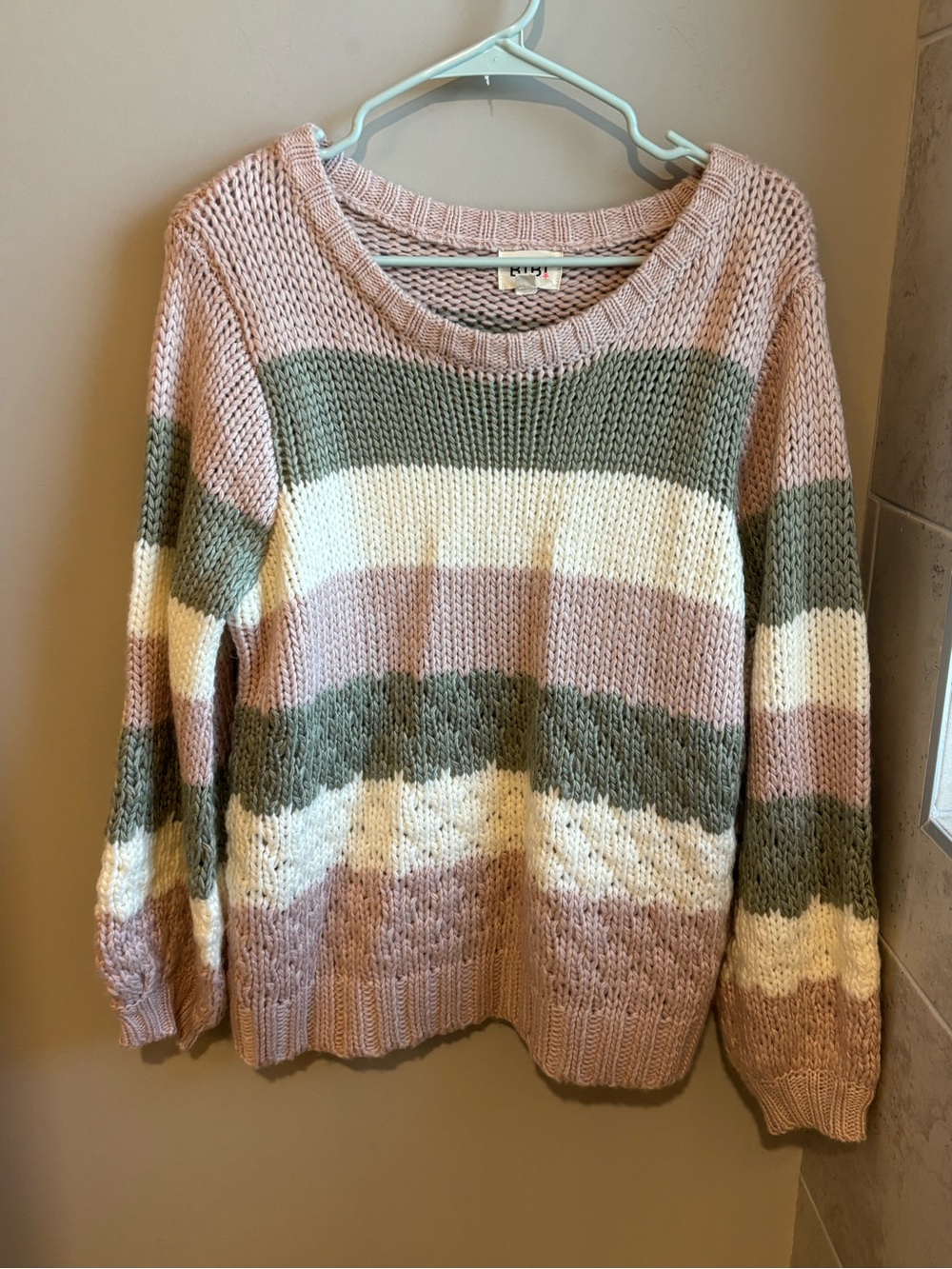 BiBi Striped Crewneck Sweater in Pink, Cream & Green